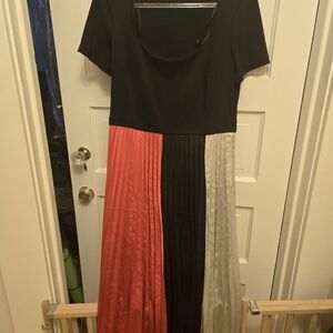 Karl Lagerfeld Black and Red Pleated Midi Dress